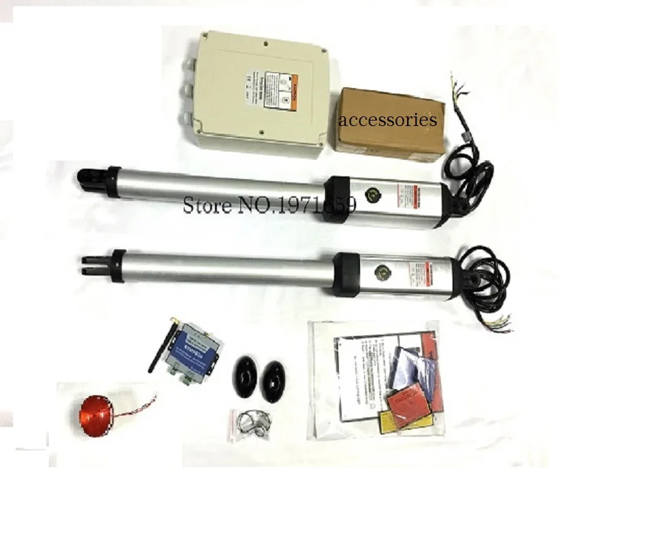 

Electric remote control swing gate opener motor kit driving each gate 200kgs with 1 pc GSM opener 1 pair photocells 1alarm light