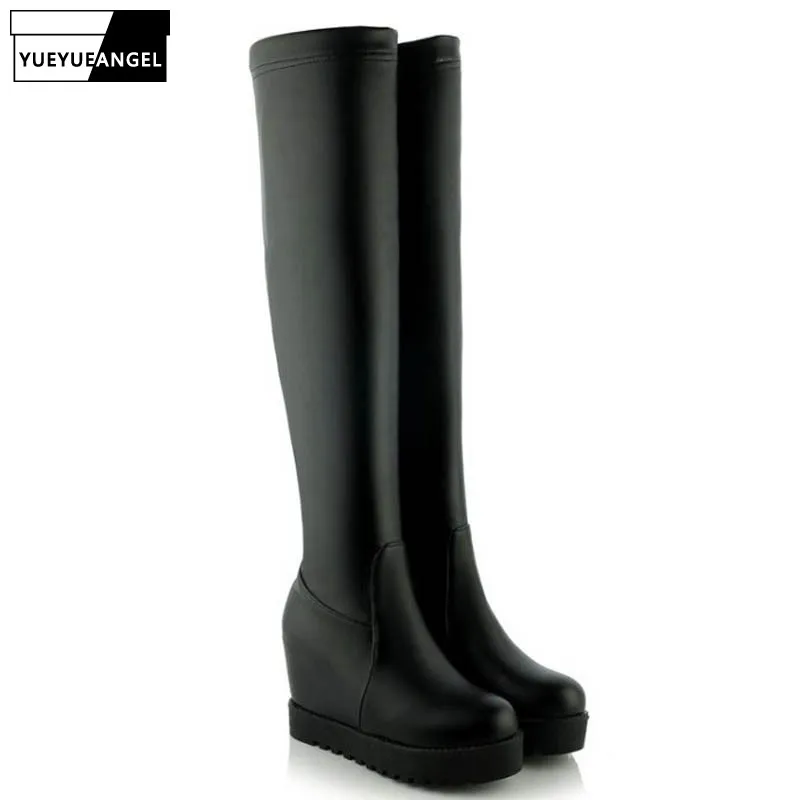 

Winter Women Shoes High Heel Boots Lace Slip On For Women Over The Knee Boots Platform Cute Appointment Shoes White Black