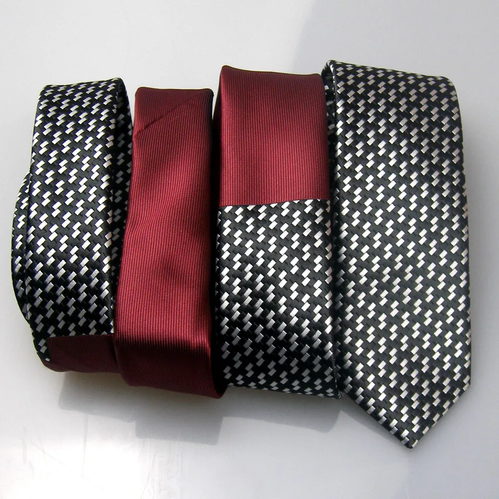 LAMMULIN мужские галстуки для костюма модный бордовый Узел контрастный серебряный с черными клетками тканый полосатый шейный платок, тонкий галстук 6 см галстук