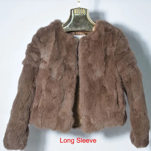 Rabbit Fur Coat Solid Natural Rabbit Fur Coat O Neck Fashion Short Fur