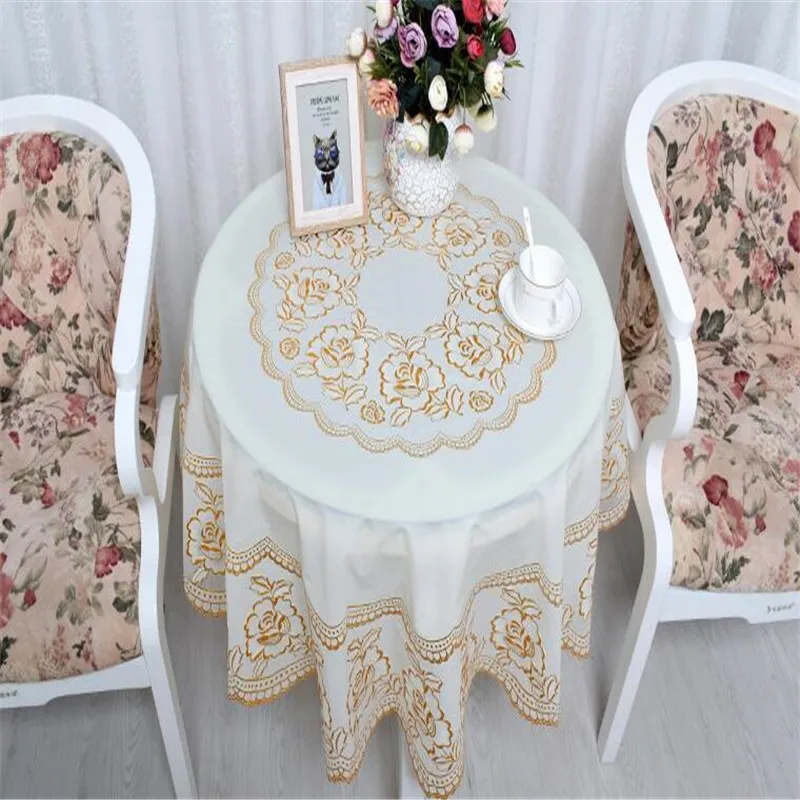 

Free Shipping Hot Sale Diameter 135CM Round Table Golden Silver Colour Cheap PVC Water Oil Proof Blanket Antependium