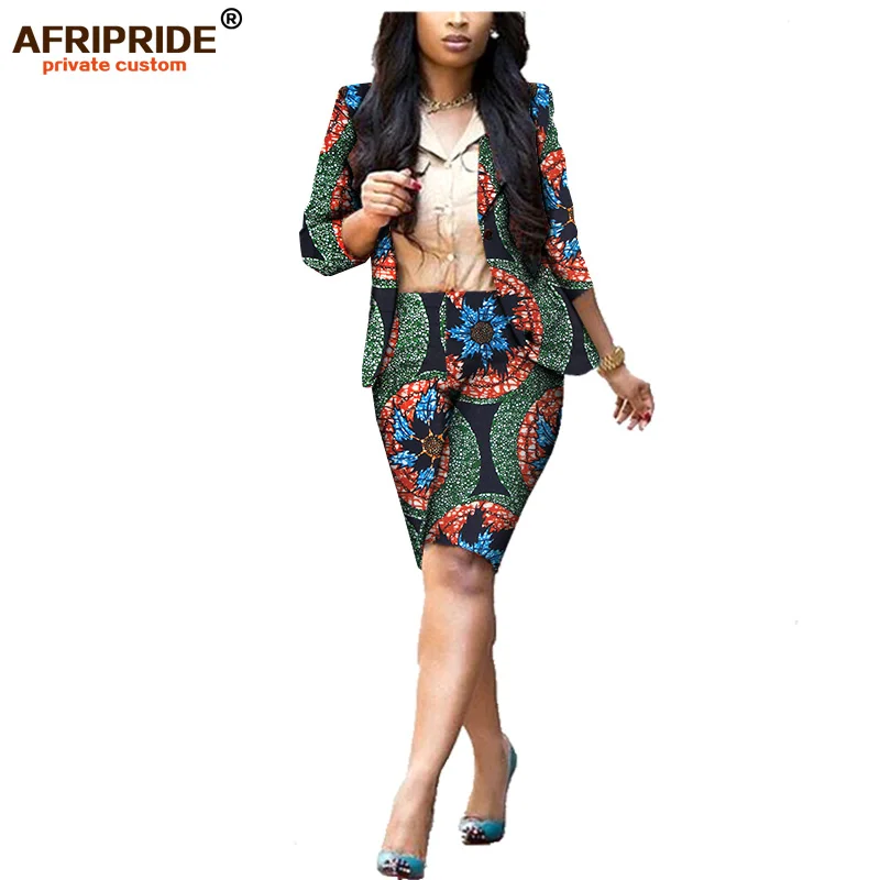 Осенний Африканский женский костюм из двух частей AFRIPRIDE, индивидуальное пальто+ брюки до колен, супер батик, хлопок размера плюс, A722634 - Цвет: 317j