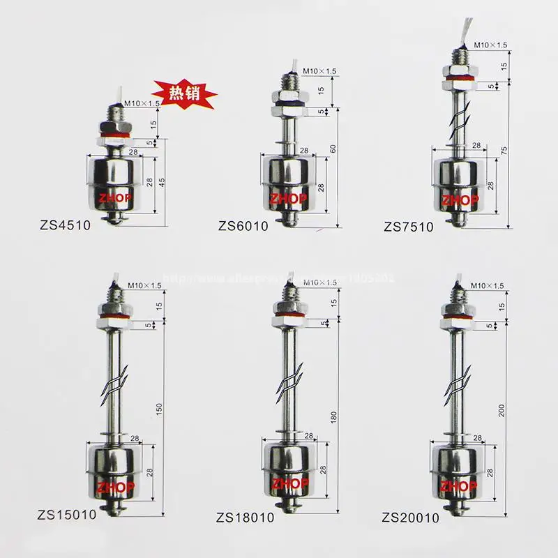 M10* 45 мм 100 в 0.5A 10 Вт Tank уровня жидкости Water Сенсор Нержавеющая сталь Поплавковый выключатель ZS4510 1A1