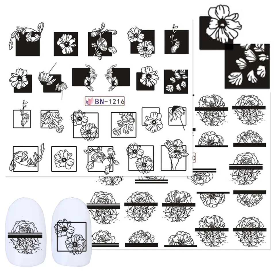 12 видов конструкций стикер для дизайна ногтей черный цветок лист кружева наклейки s обертывание Советы украшения ногтей слайдер BN BN1213-1224 Новинка