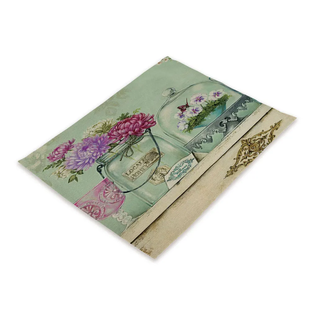 2PCS Flower Table Napkins Provence Lavender Pad On The Table Pad Linen Retro Decor Mug Cup Dish Mat Table Mats Kitchen Placemat - Цвет: CD11-2