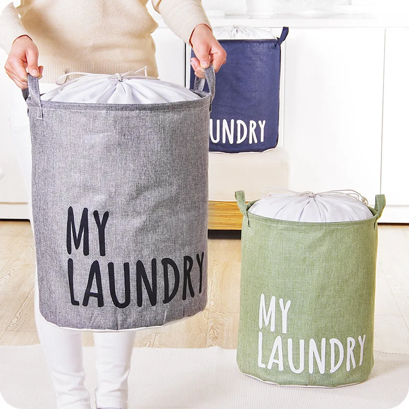 Hot selling Dustproof Cotton Fabric Laundry Basket Hamper with Drawstring Foadable Clothes Toys