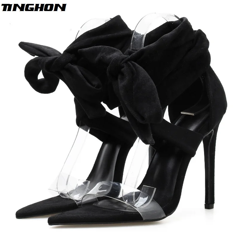 

TINGHON Summer Fashion Women's Shoes PVC Gladiator Sandals Open Toe Cross-Strap Thin Heels Pumps Dress High Heels