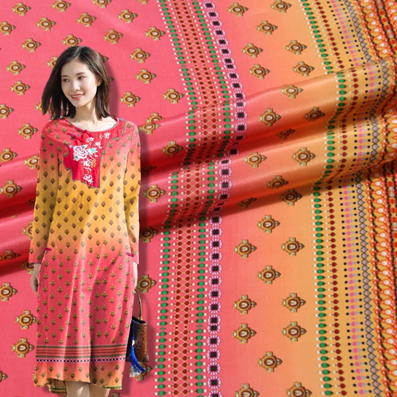 

New wide-format printing inkjet crepe de chine silk fabric12mm cheongsam skirt printing silk fabric wholesale silk cloth 138cm