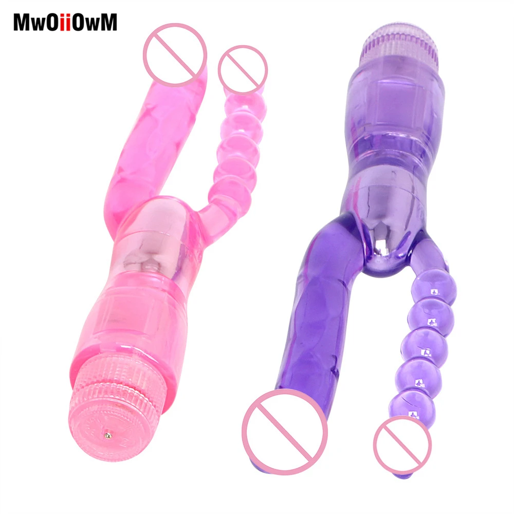 MwOiiOwM Dual Penetration Double Vibrator Anal Sex Toys Textured Shaft Dildos Beads Stimulator Adult Products For Women | Красота и