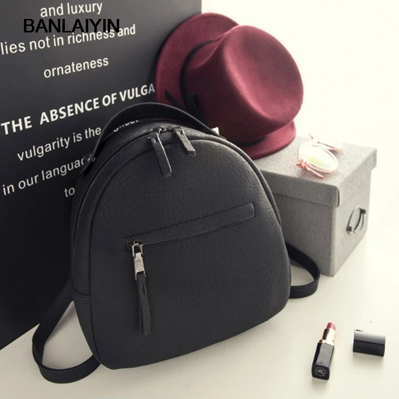VogueWomen Small Backpack Casual School Bags For Teenagers Girls Mini PU Leather Backpack Women Black Back