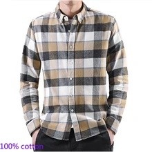 Мужская одежда, весна-осень, Новое поступление, восстановленная хлопковая рубашка с длинными рукавами, Клетчатая Мужская рубашка из чистого хлопка, Размер S-XXXL