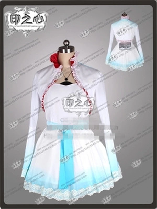 Anime RWBY Weiss Schnee The Gradient Print Chiffon Cosplay Costume Dress+Coat+Blet