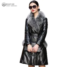 Бренд пояса из натуральной кожи Куртки женские пальто натуральным лисьим меховой воротник утка подпушка овчины куртка Женский плюс размеры MK0044