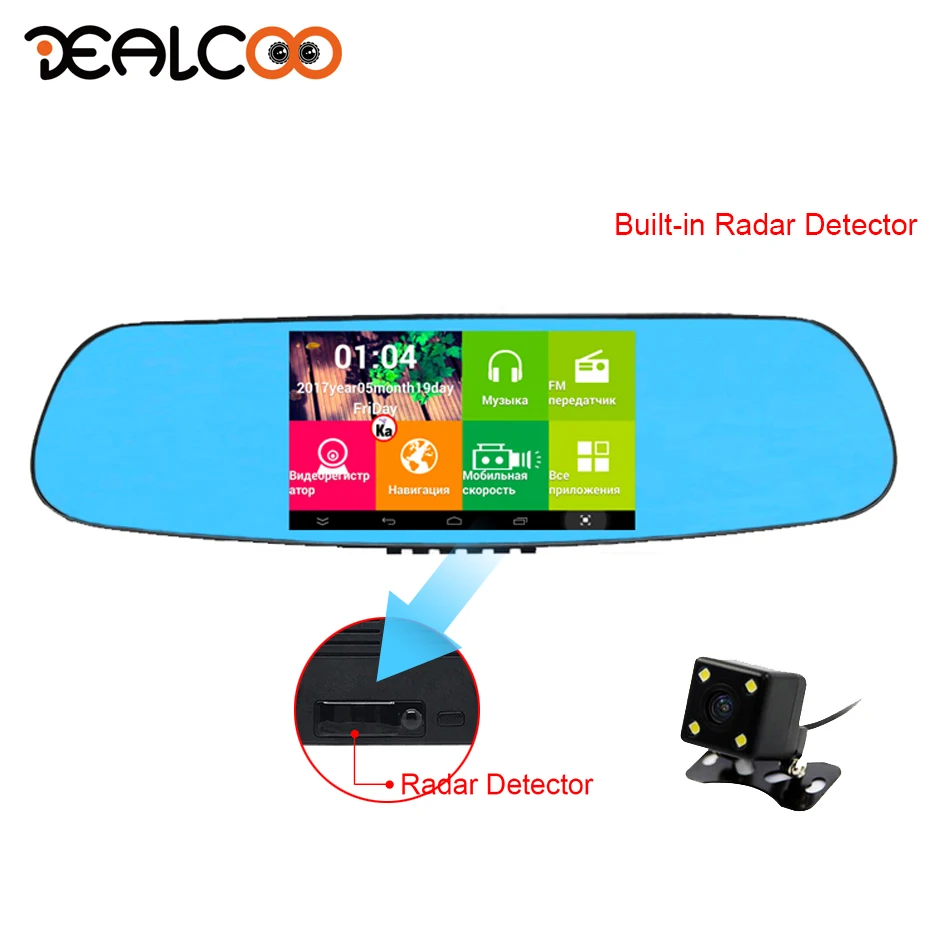 Dealcoo Car DVR 5' Auto Mirror Video Recorder Camera with Android Radar