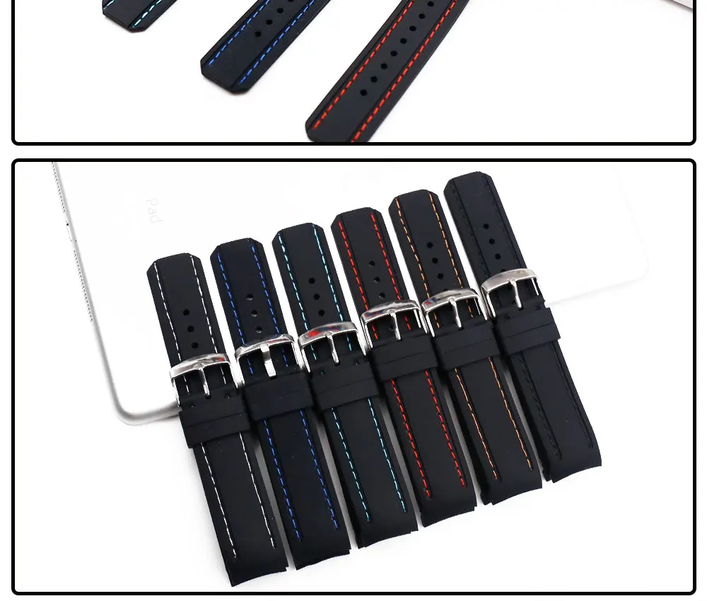 Silicone strap men's watch accessories pin buckle 22mm outdoor sports waterproof watch with female rubber strap watch band