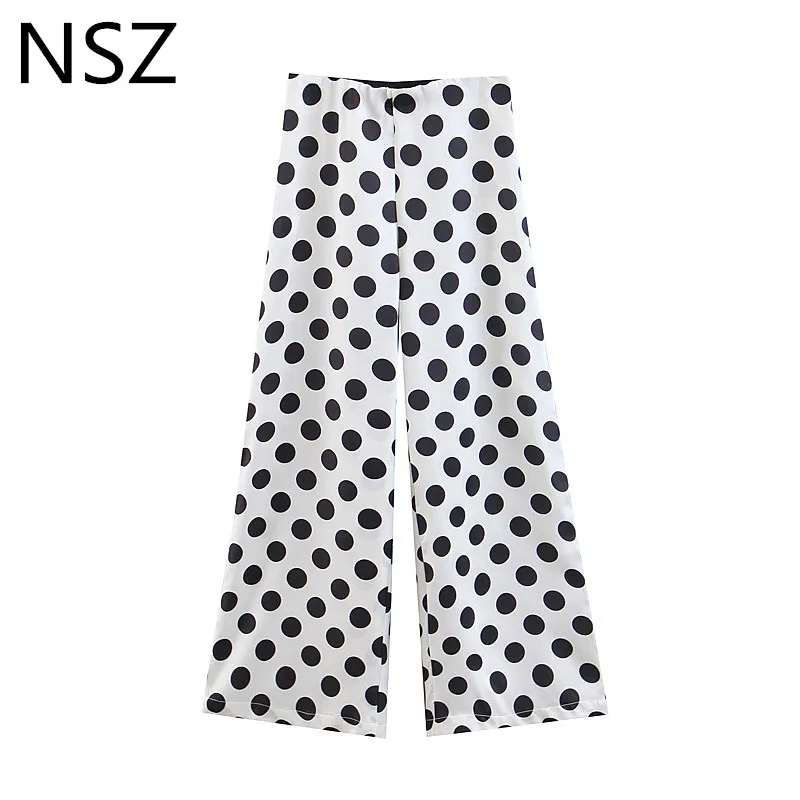 NSZ женские черно-белые широкие брюки в горошек, летние свободные повседневные штаны на молнии с эластичной резинкой на талии