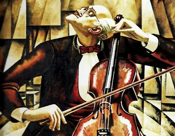 

Modern painting old cellist on oil canvas for home decor , wallpaper, gallery