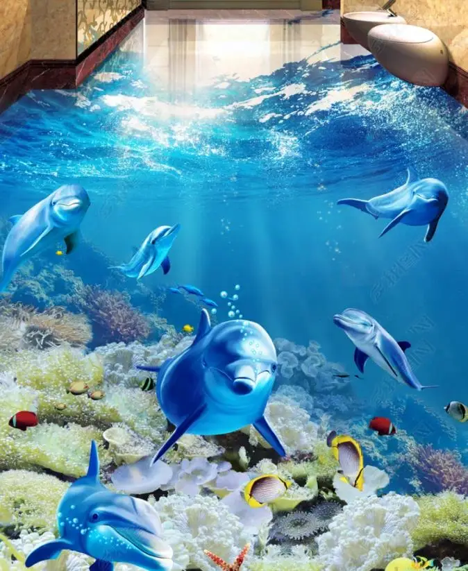 

3d wallpaper custom Tropical fish dolphin 3d flooring bedroom Living room bathroom walls floor wallpaper for walls 3 d