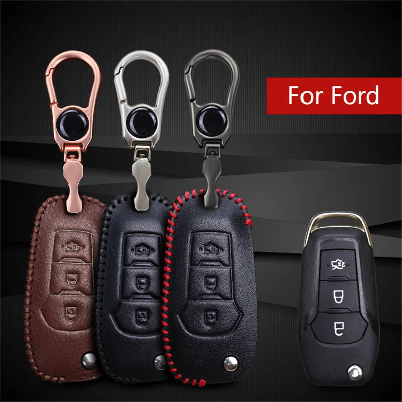 

New! Leather Car Key Holder Key Cover Case For Ford Focus 2 3 Key Mk2 Mondeo Mk4 Mk3 Fiesta C Max Ecosport Mustang Key Shell