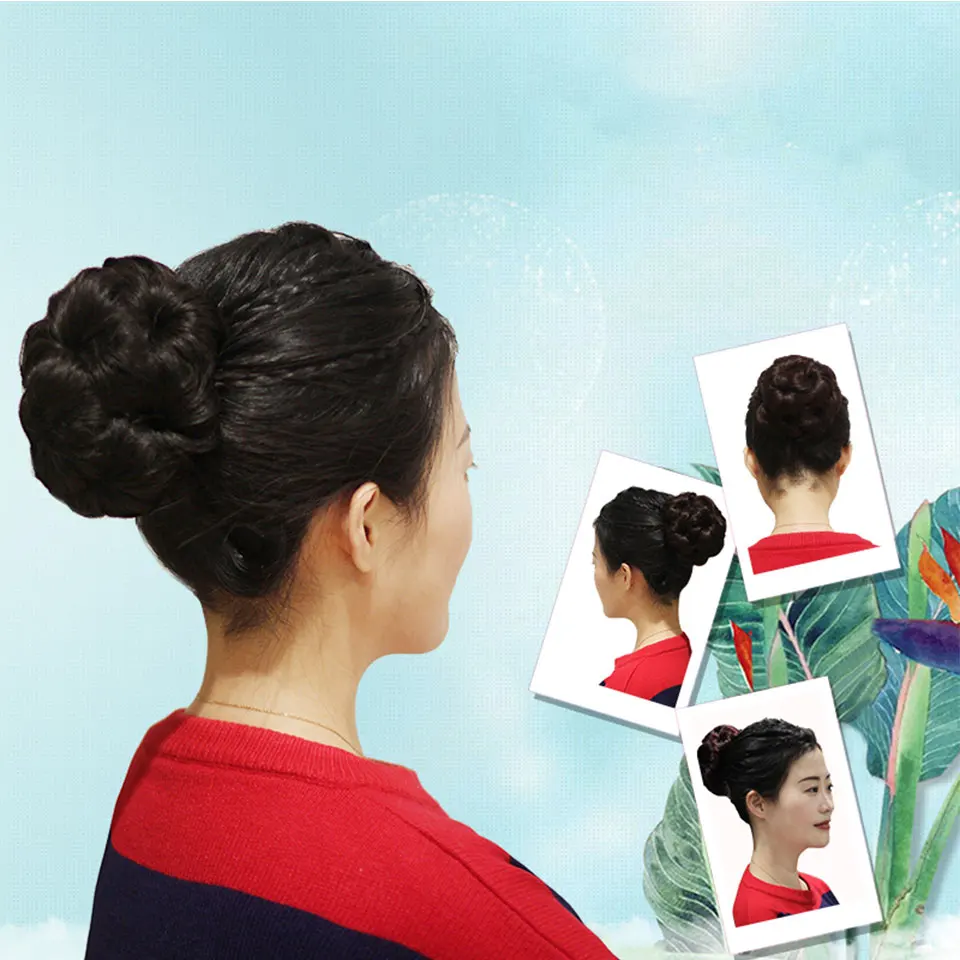 JINKAILI Accessories on ponytail hair piece synthetic fiber Clip in Elastic Fake 9hair flowers claw curly chignon bride hair bun