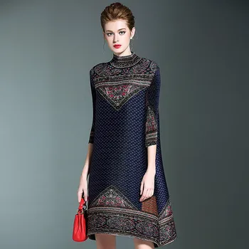 

Spring New Style Print Casual Straight Geometric Pleats Dress