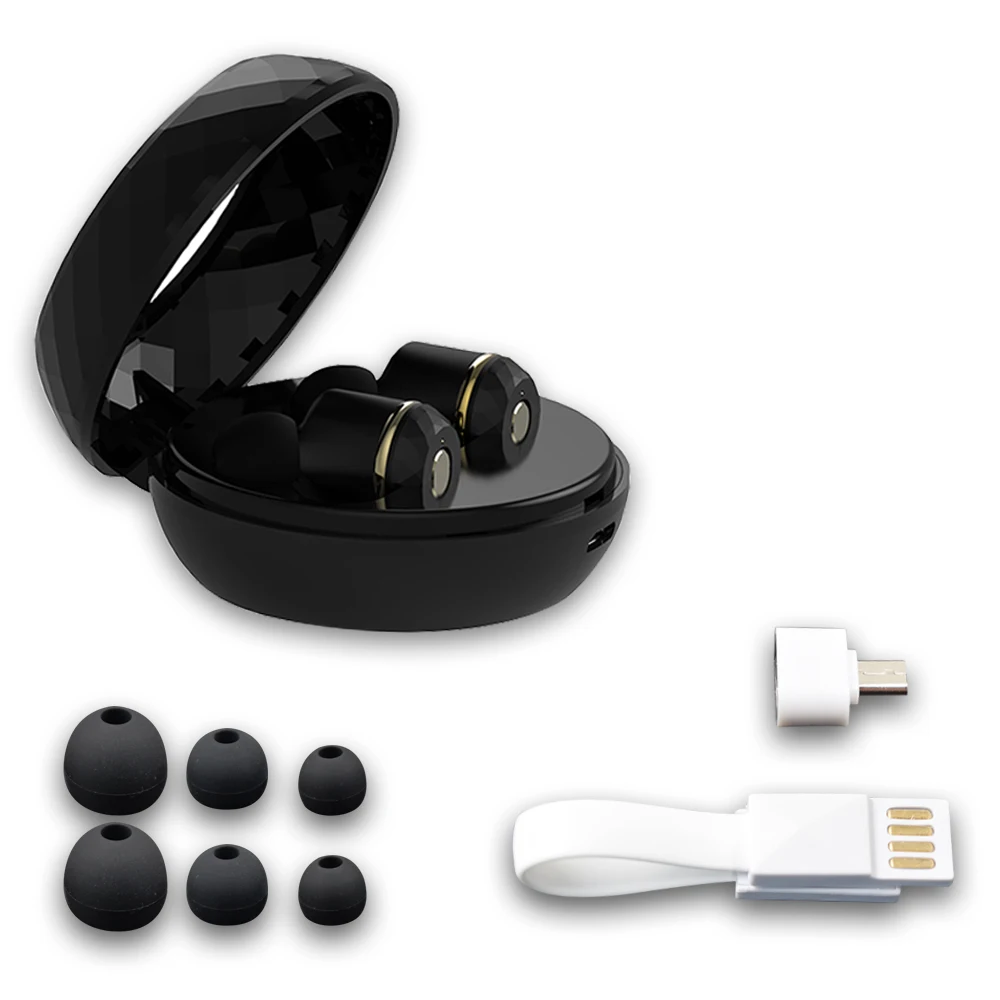 ALWUP Wireless Earphone Bluetooth headset In-ear Stereo Headphones Dual Mini Noise Cancellation Earbuds with Mic Charging Case-B
