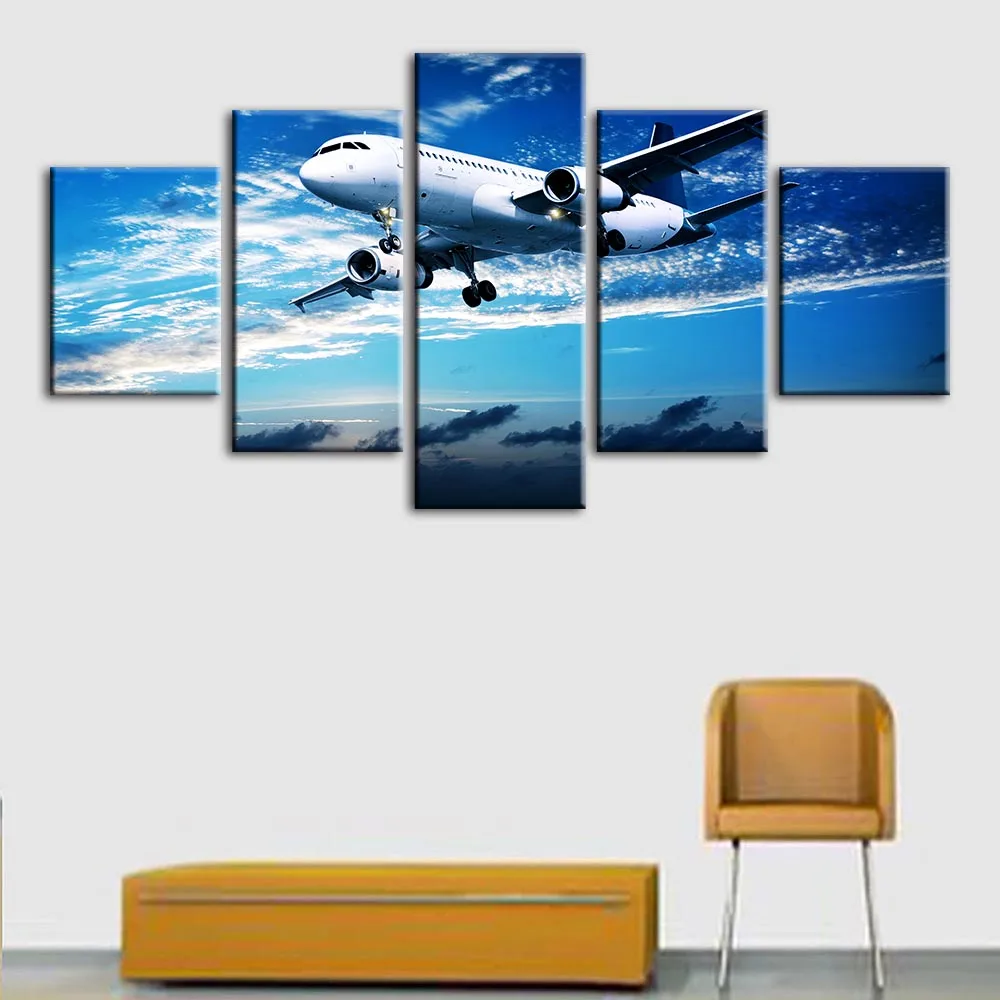 

Wall Artwork Canvas Home Decor Painting HD Scenery 5 Panel Aircraft Print Modern Posters Cuadros Modular Pictures For Bedroom