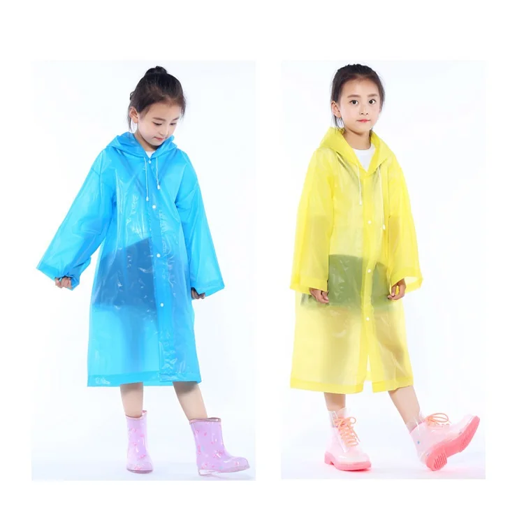 50pcs Kids Hooded Transparent EVA Raincoats Rain Coat Poncho Cover Long Girl Boy Rainwear 5