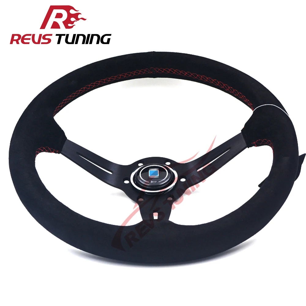 

14'' 350mm Deep Corn ND Black Color Racing Sport Suede Steering Wheel