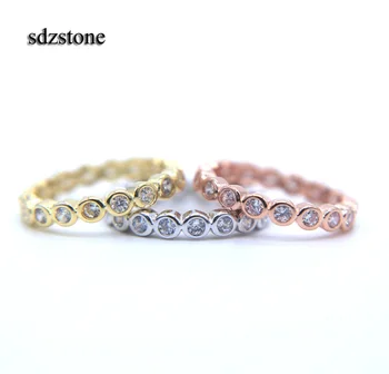 

Original 925 Sterling Silver 3 colors stack stackable midi aaa CZ eternity wedding engagement band set ring