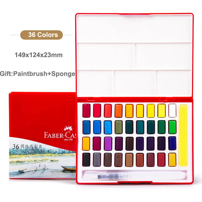 Faber Castell Твердые акварельные краски в наборе 24/36/48 Блестящий Цвета Набор для путешествий и кисточек для рисования количество губка рисунок художественной школы сделано в Китае - Цвет: 36 colors