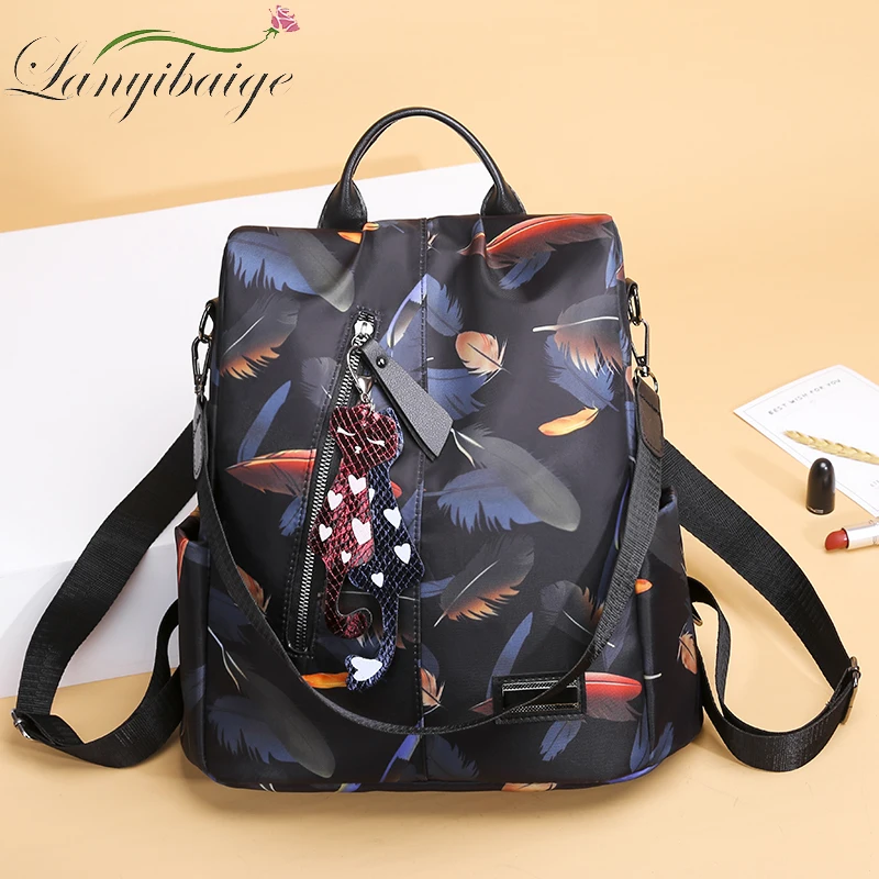 

New Feathers Backpack Women Oxford Multifuction Bagpack Female Fashion Anti Theft Backpack for Girls Schoolbag Sac A Dos mochila