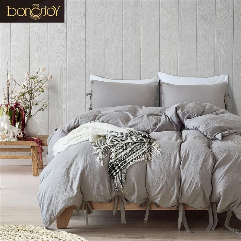 

Bonenjoy Queen Size Bedding Set Grey Color Soft Cotton Polyester King Size Bedding Kit Ties Hotel Used Bed Covers Quilt Cover