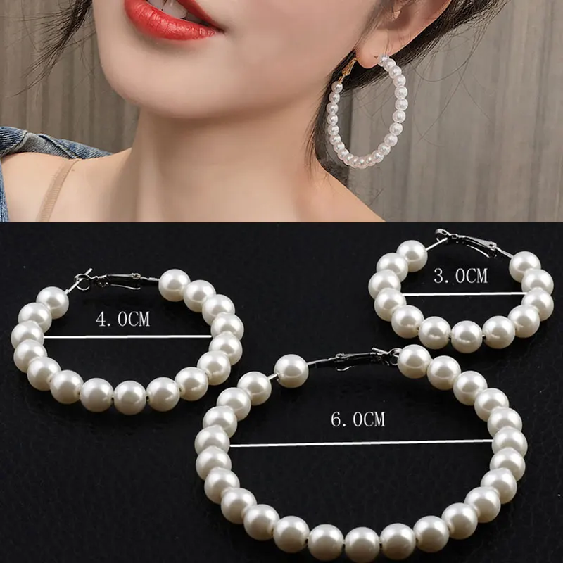 

1 Pair Elegant White Pearls Statement Earrings Women Oversize Pearl Circle Ear Rings Earrings Gift Accessories Wholesale