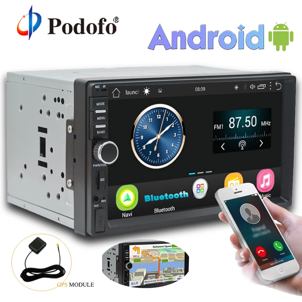 

Podofo 2 Din Android Car Radio Stereo 7''Touch Screen GPS Navigation Audio Media Player Autoradio Wifi Bluetooth FM Radio No DVD