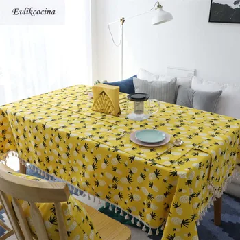 

Free Shipping Pineapple Tablecloth Home/Hotel/Diner Table Cover Mantel De Mesa Multifunction Printed flax Covered Cloth Nappe