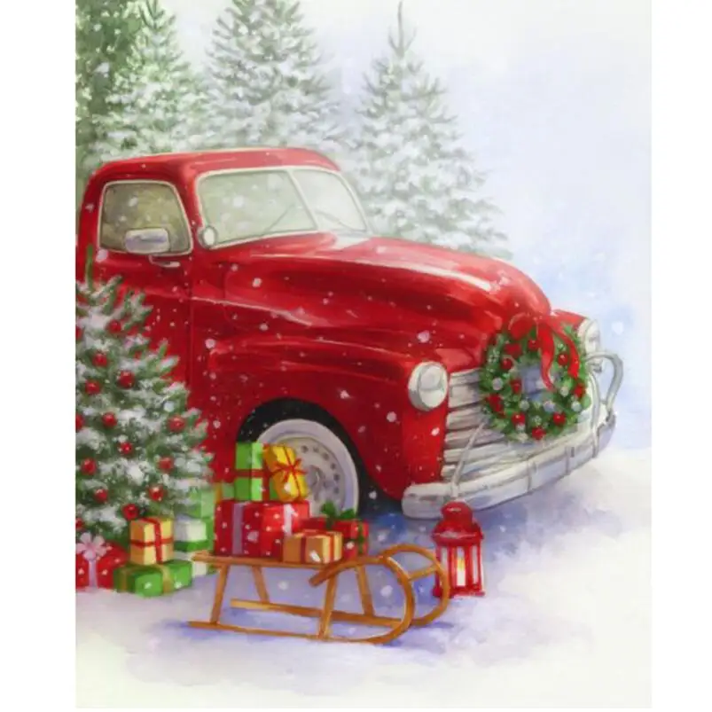 

5D DIY Diamond Embroiderey Red Truck Full Square / Round Diamond Mosaic Christmas Decoration Home Diamond Painting