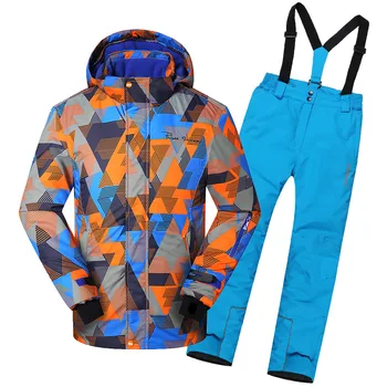 

2019 New Kids Winter Sport Suits for Boys Children Clothing Skiing Jacket and Pant Snow Suit Hooded Waterproof Boy Ski Suit