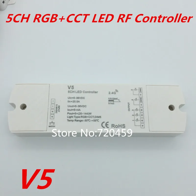 comprar 2 pcs 5CH 2.4G RF RGB + Controlador CCT LED DC5 24V com 4 zonas RF Controlador Remoto para RGB + CCT LEVOU luz de Tira