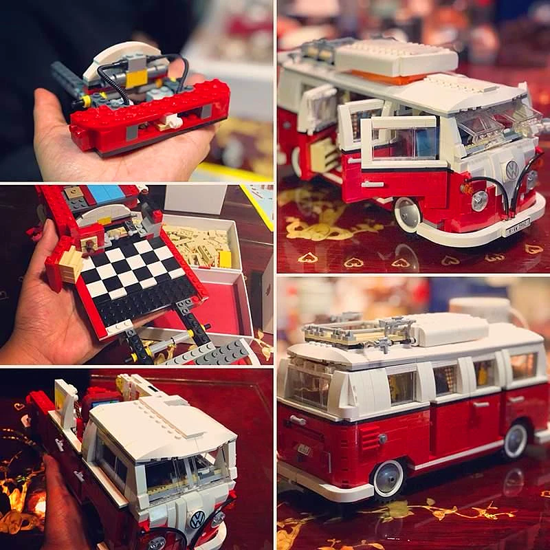Дешево Technic Series 10220 1354 шт технологическая Серия Volkswagen T1 camper, машины для моделирования, строительные блоки, игрушки