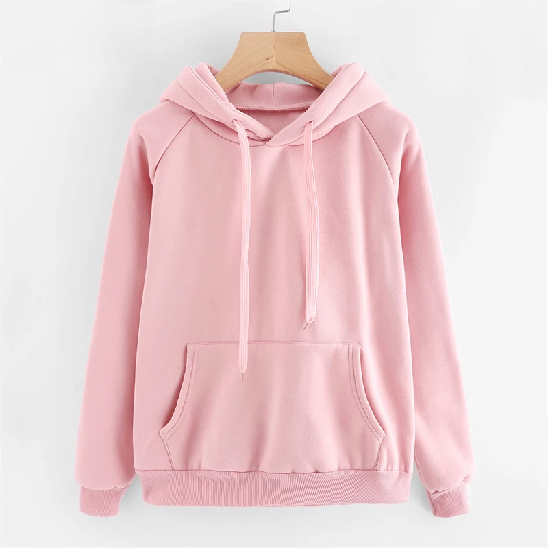 Casual Pink Sweatshirt Pocket Drawstring Hoodie Pullovers Fall Women ...