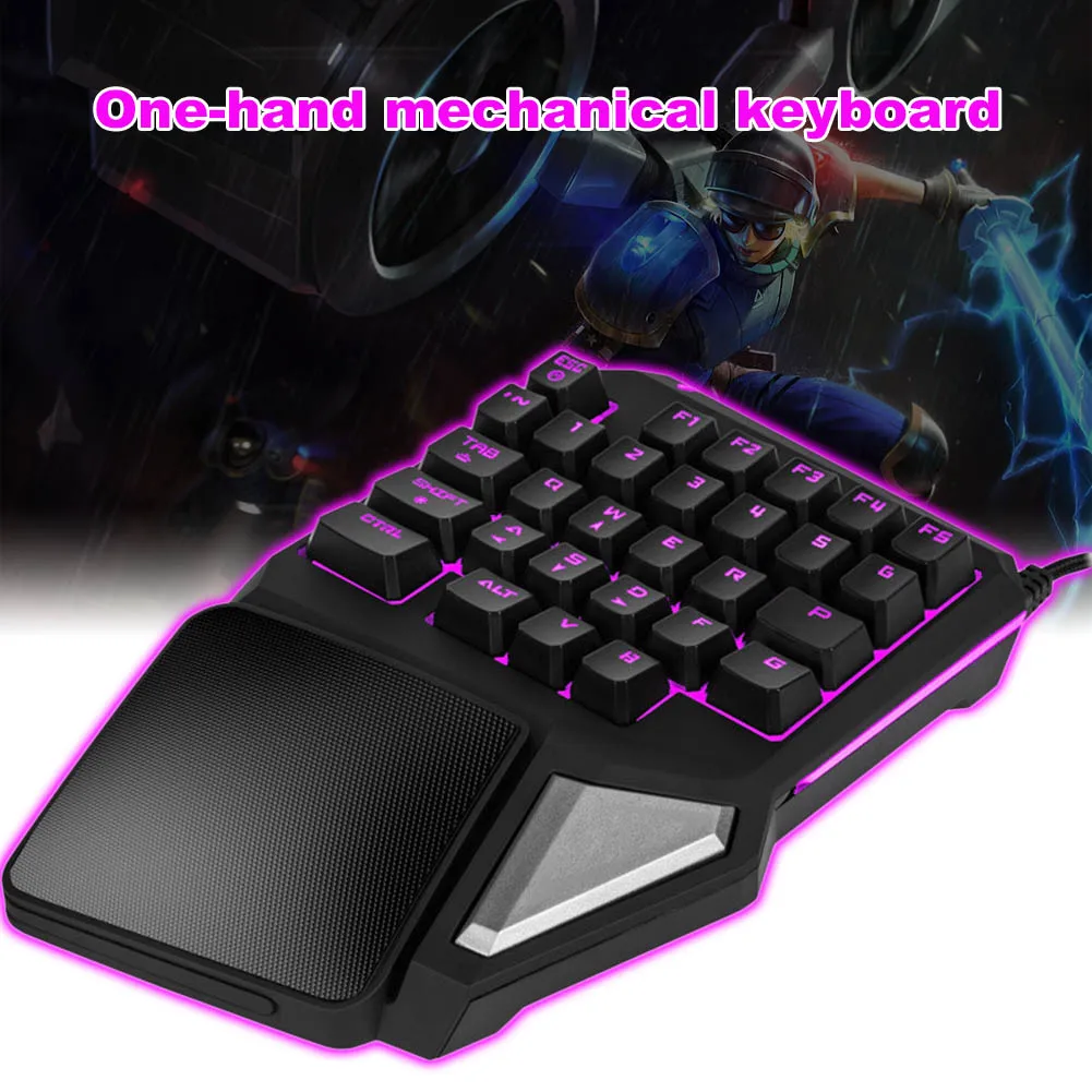 

Single Hand Wired Gaming Keyboard With LED Backlight Mini Mechanical Keypad for Dota OW PUBG HSJ-19