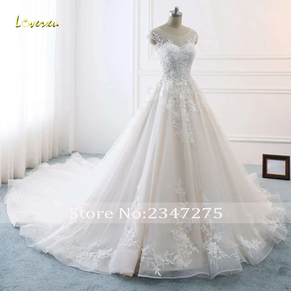 Loverxu Vestido De Noiva сексуальное свадебное платье с открытой спиной и трапециевидной формы с аппликацией из бисера, со шлейфом, винтажное свадебное платье, большие размеры