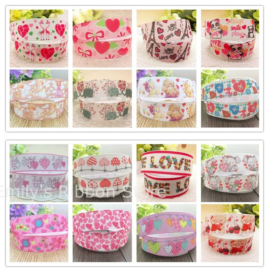 

Free Shipping 7/8'' 22mm width Valentine pattern printed ribbon Polyester Grosgrain ribbon DIY hairbow accessories ift package