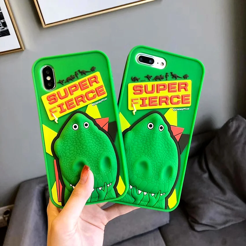 PINK LIPS Japan Korea Super cute green dinosaur 8 7 6 6S Plus 5 5s SE Soft Silicone Case For iPhone X XR XS MAX (7)