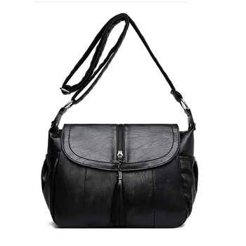 

2019 New Fashion Women Korean Leisure Shoulder Bags PU Solid Ladies Tassel Wild Messenger Bags Simple Atmosphere Mother Package