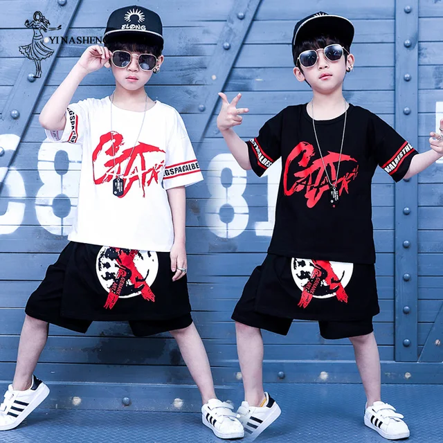 US $13.49 Jazz Dance Costumes Boys Children Hip Hop Sports Street Dance Clothing for Kid Big Children Short S