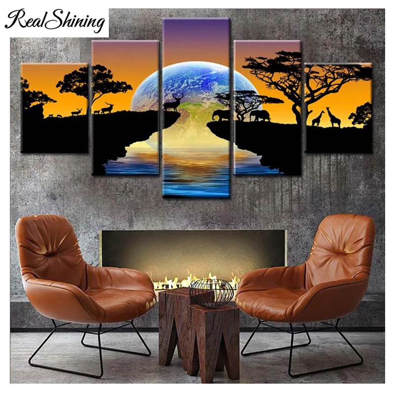 SODIAL 5Pcs//Set,DIY Full Square Diamond Painting,Stitch Cross,5 Panel Movie Castle Landscapes Diamond Embroidery Bedroom Decor Art