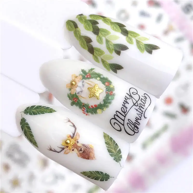 

WUF 1 PC Christmas Gift Fall Autumn Sea Designs Nail Art Stickers 3D Adhesive Decoration Manicure Decor Decals Foils