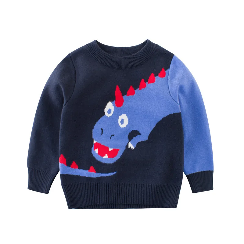 BINIDUCKLING/ г. Модные весенне-зимние свитера для маленьких мальчиков трикотажные свитера пуловеры с рисунком динозавра, одежда для маленьких мальчиков